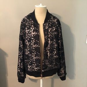 Bomber jacket. Black lace over rose gold.